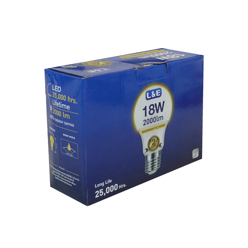 หลอด LED L&E A60 BULB 18 วัตต์ WARM WHITE E27 แพ็ก 4 ชิ้น