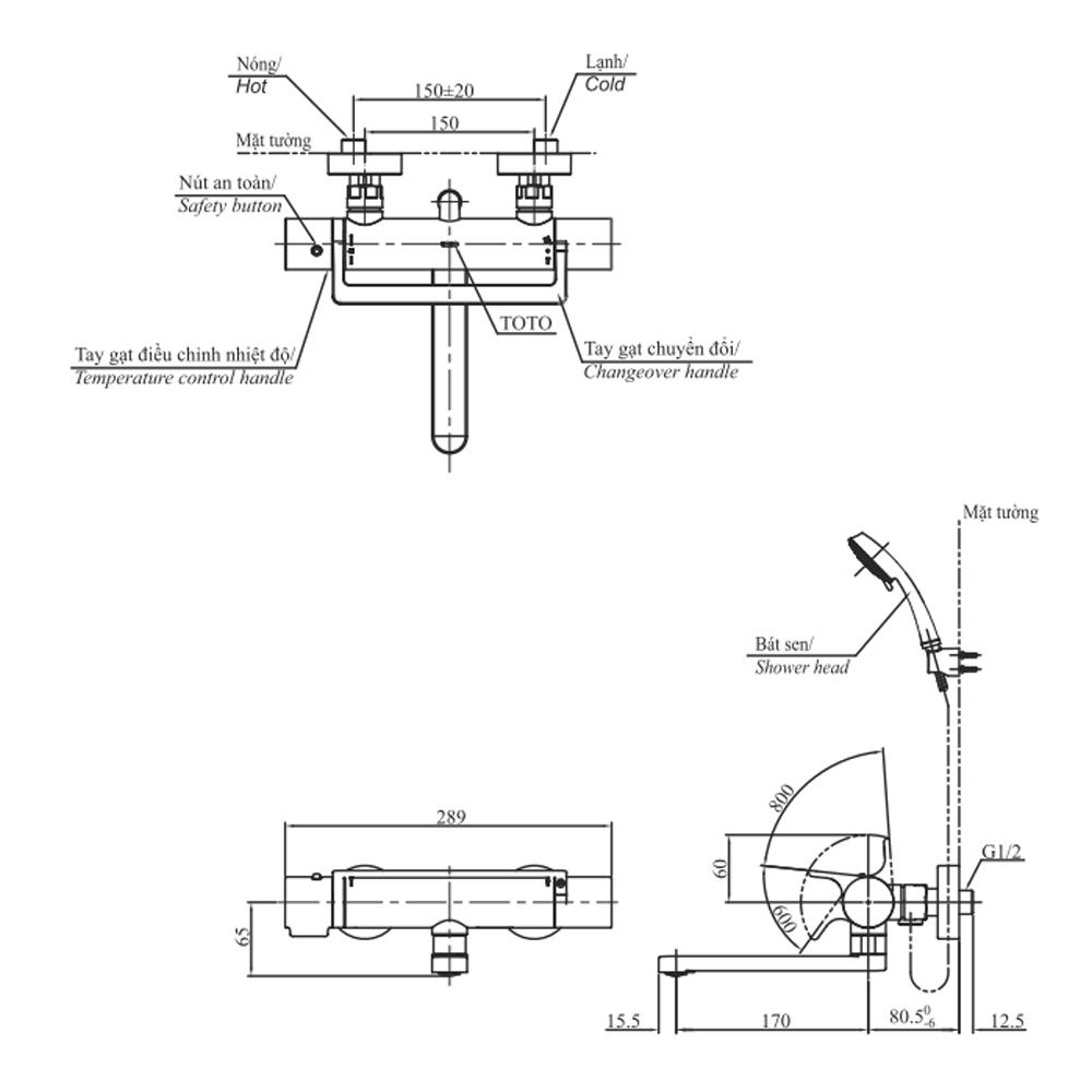 ก๊อกผสมยืนอาบ TOTO TBV03429T สีโครม