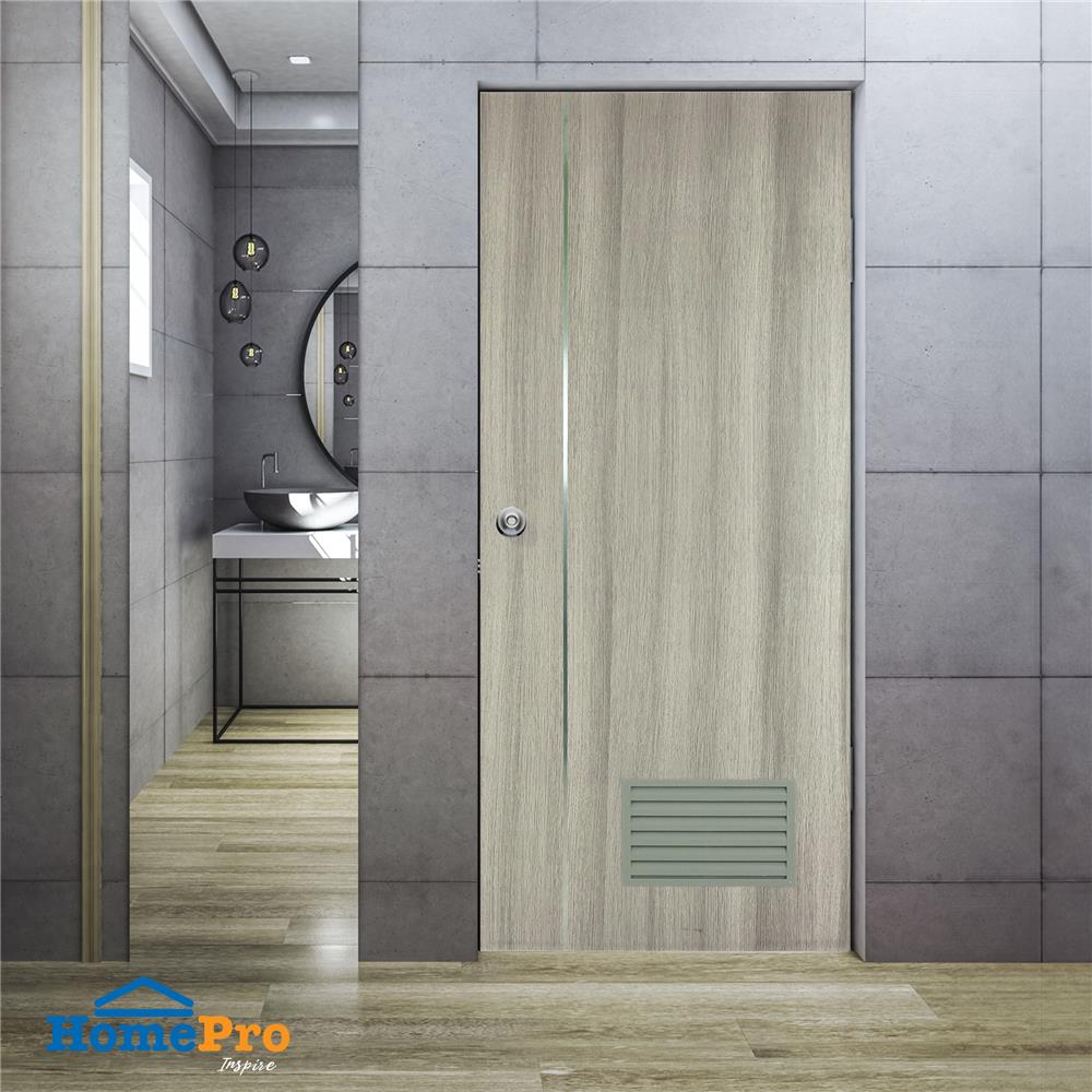 ประตูห้องน้ำ UPVC AZLE BN-01 เกล็ดล่าง 70X200 ซม. สีครีม ลายไม้ เจาะลูกบิด