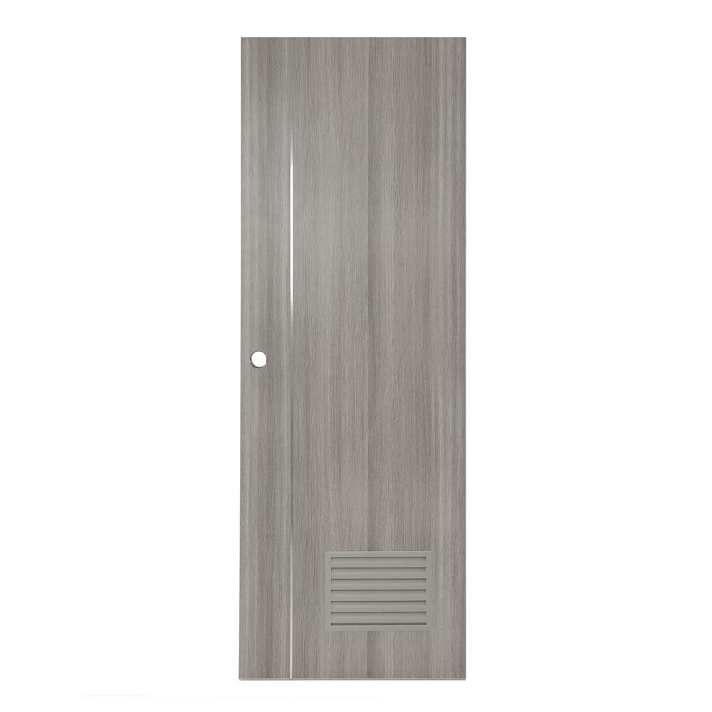 ประตูห้องน้ำ UPVC AZLE BN-01 เกล็ดล่าง 70X200 ซม. สีเทา ลายไม้ เจาะลูกบิด