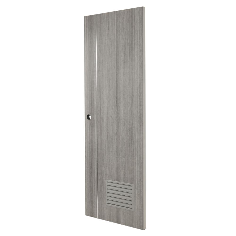 ประตูห้องน้ำ UPVC AZLE BN-01 เกล็ดล่าง 70X200 ซม. สีเทา ลายไม้ เจาะลูกบิด
