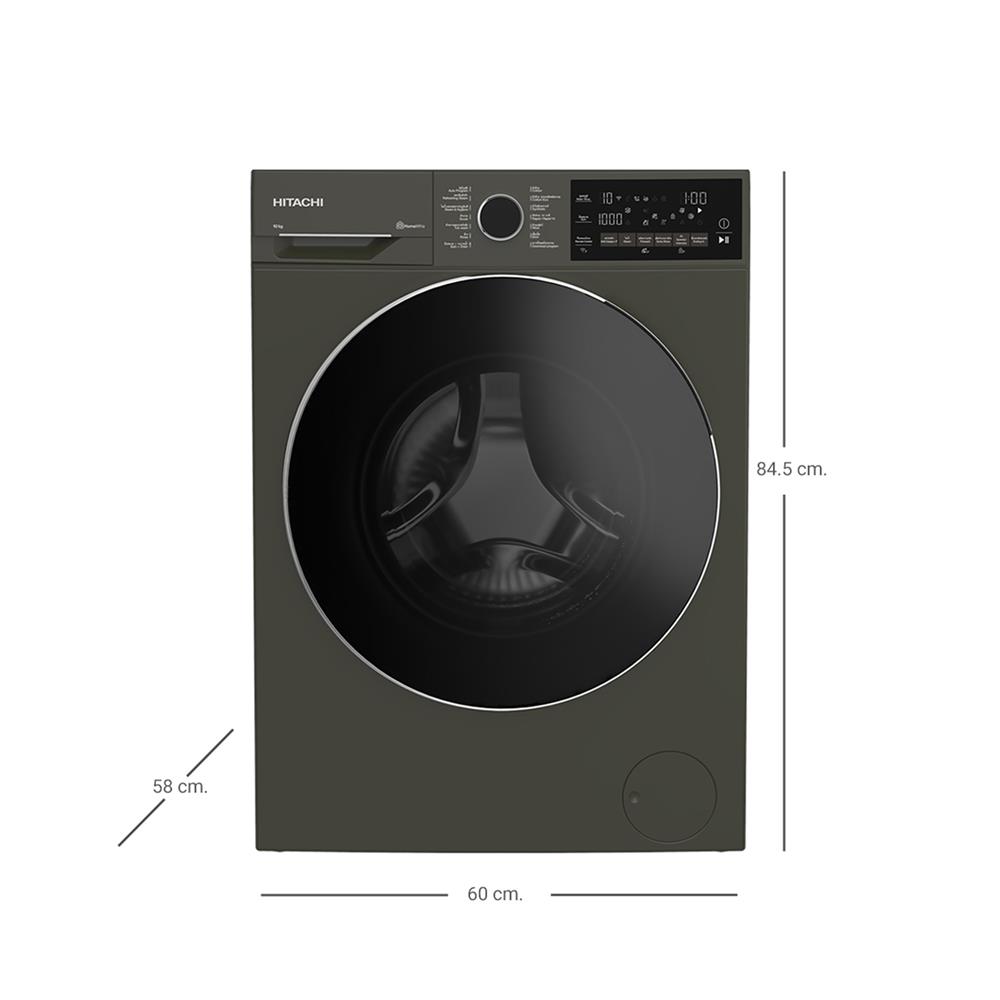 เครื่องซักผ้าฝาหน้า HITACHI BD100XFVEADM 10 กก. 1400RPM อินเวอร์เตอร์ สีเทา