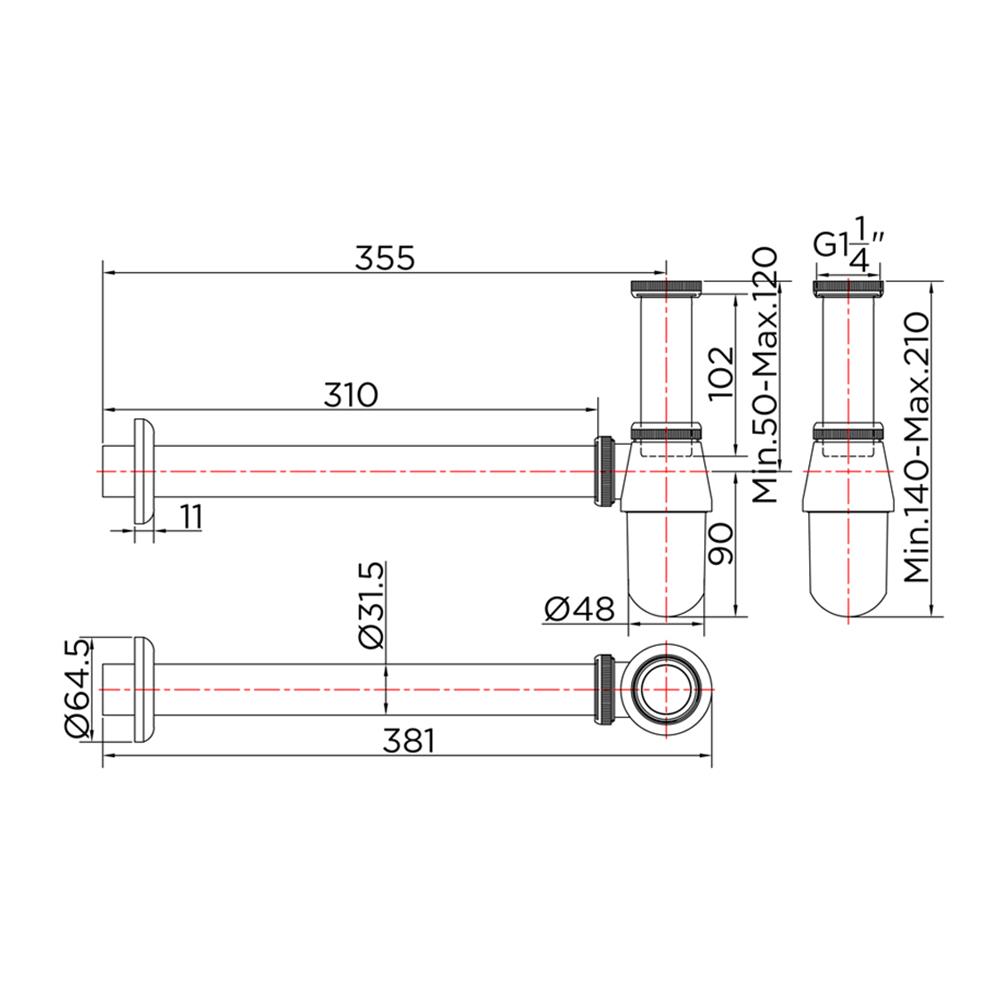 ท่อน้ำทิ้งอ่างล้างหน้ากระปุก KARAT FAUCET KA-02-112-50(S) 35 ซม.