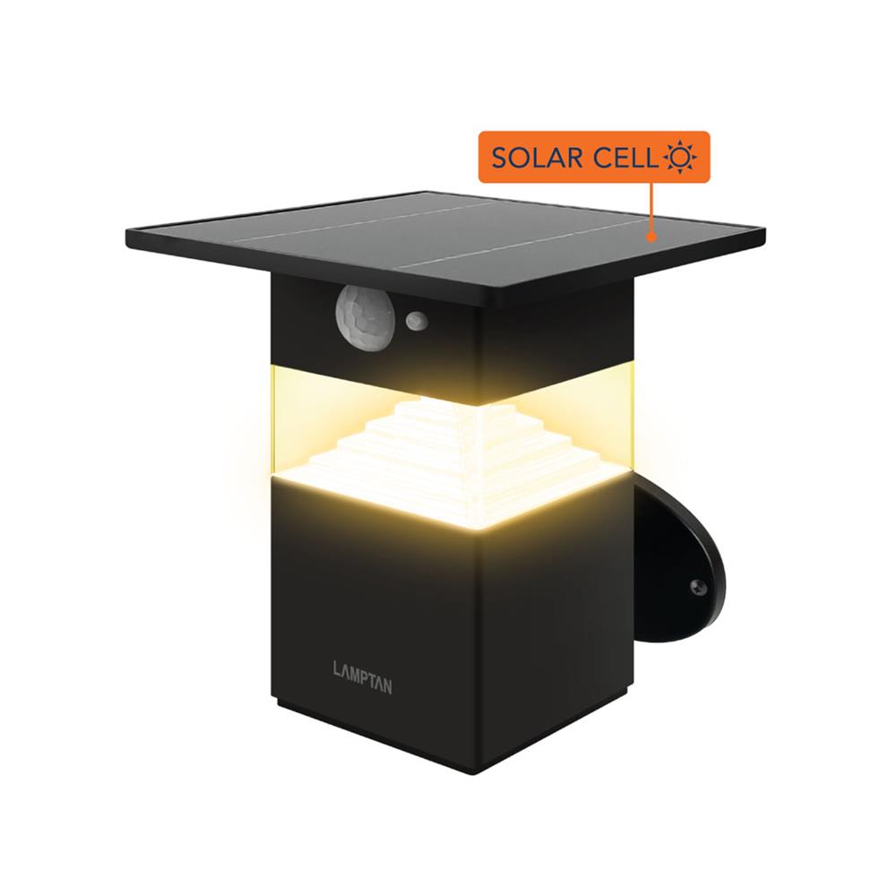 ไฟผนังภายนอก SOLAR LAMPTAN SHADE 8 วัตต์ WARM WHITE สีดำ