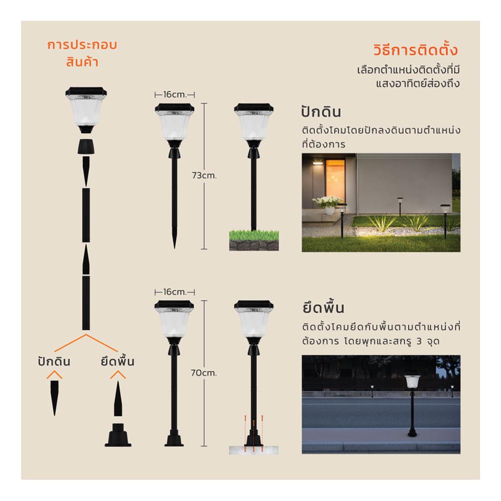 ไฟจัดสวน SOLAR LAMPTAN FOUNTAIN 2 วัตต์ DAYLIGHT/COOL WHITE/WARM WHITE สีดำ