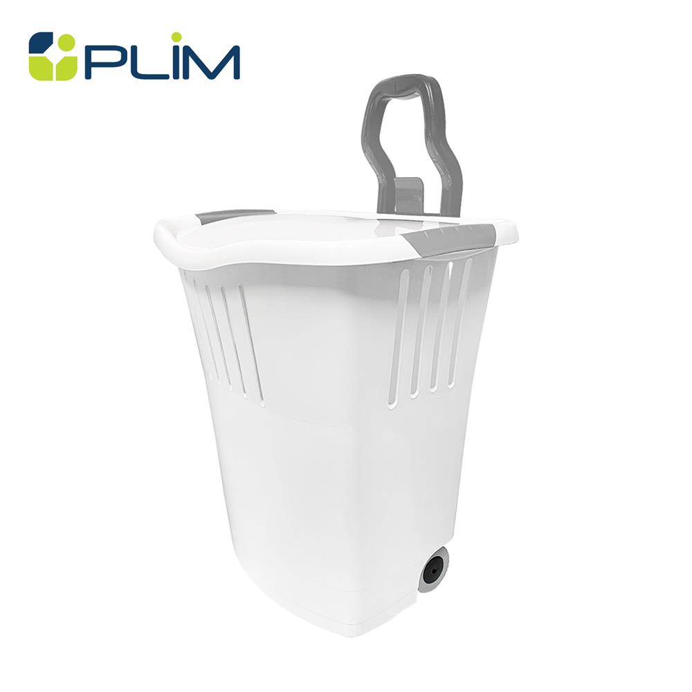 ตะกร้าผ้าล้อลากฝาปิด PLIM 14752 สีขาว/เทา