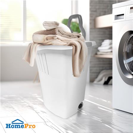 ตะกร้าผ้าล้อลากฝาปิด PLIM 14752 สีขาว/เทา_3