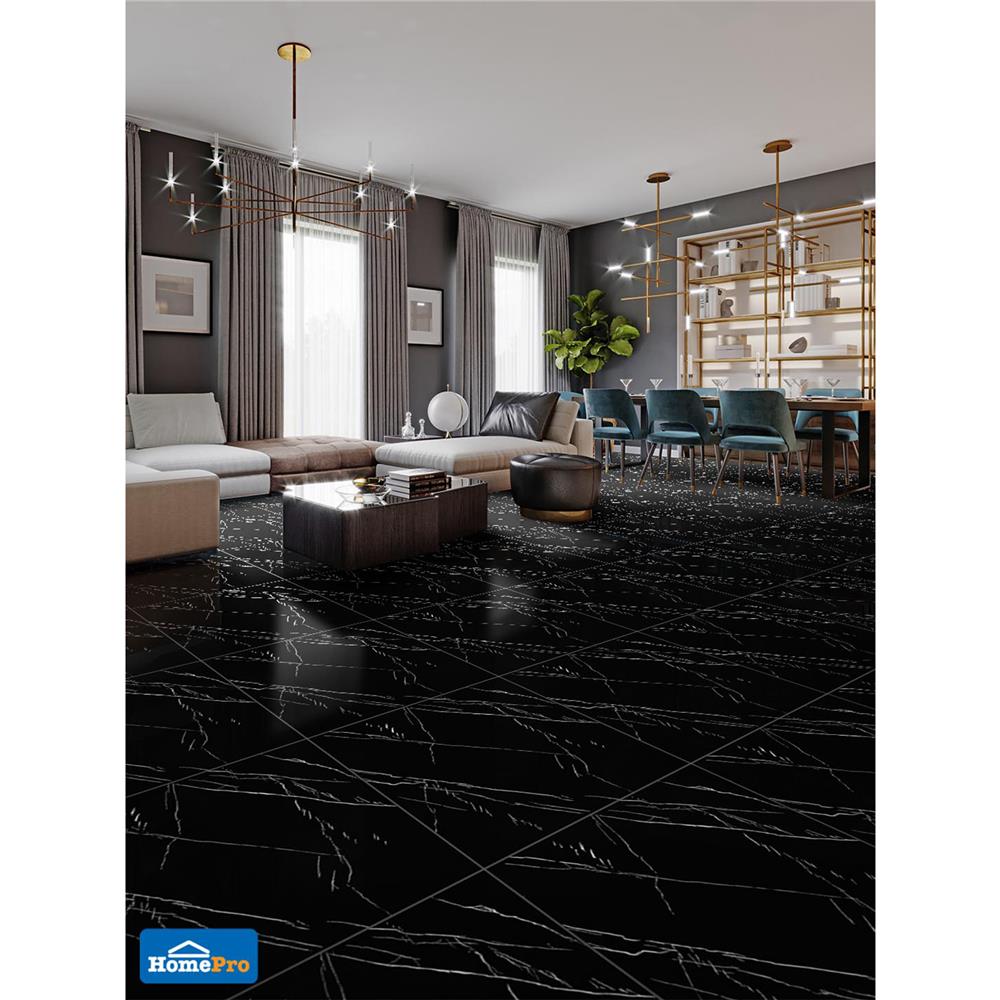 กระเบื้องพื้นพอร์ซเลน 60x60 ซม. TARA ไดมอนด์ ดำ A 1.44M2
