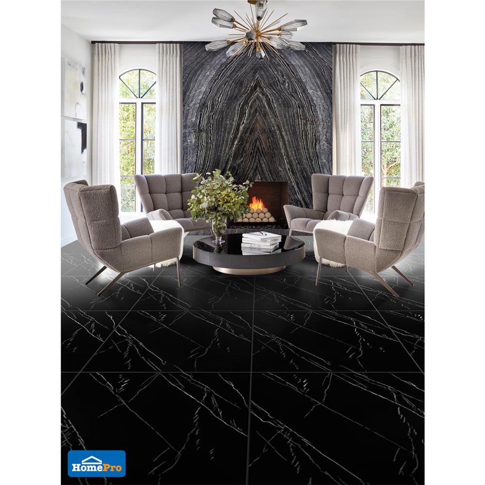 กระเบื้องพื้นพอร์ซเลน 60x60 ซม. TARA ไดมอนด์ ดำ A 1.44M2