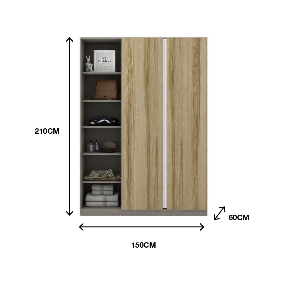 ตู้เสื้อผ้า 2 บานเปิด KONCEPT BLOX 150 ซม. สีไม้อ่อน