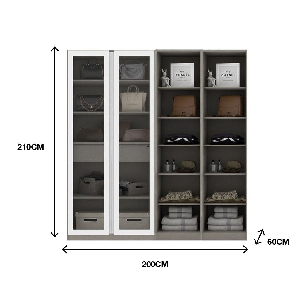 ตู้เสื้อผ้า 2 บานเปิด KONCEPT BLOX 200 ซม. สีขาว/กระจกใส