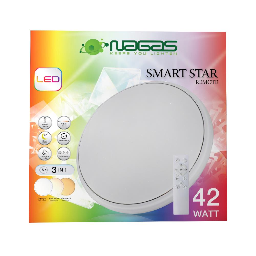 ไฟเพดาน LED NAGAS SMART STAR REMOTE 18 นิ้ว 42 วัตต์ DAYLIGHT/COOL WHITE/WARM WHITE สีขาว