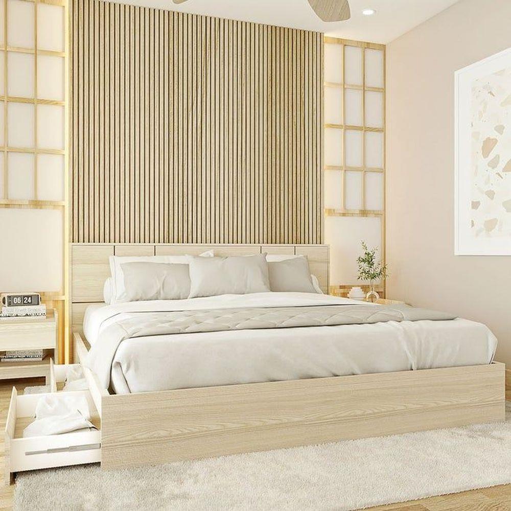 เตียง 6 ฟุต พร้อมลิ้นชัก KONCEPT HAKONE สีไม้อ่อน