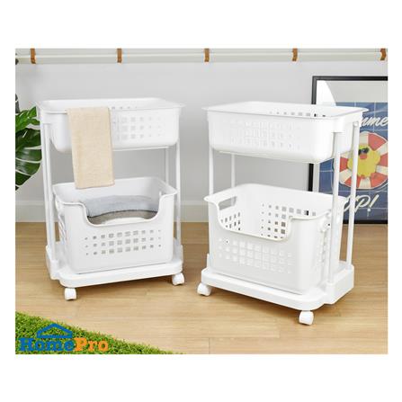 ตะกร้าผ้าเหลี่ยมมีล้อ 2 ชั้น PLIM BR6501 สีขาว_3