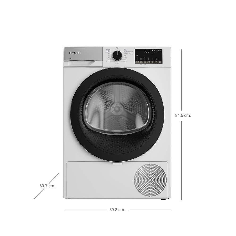 เครื่องอบผ้าฝาหน้า HITACHI TD90YFE 9 กก. สีขาว