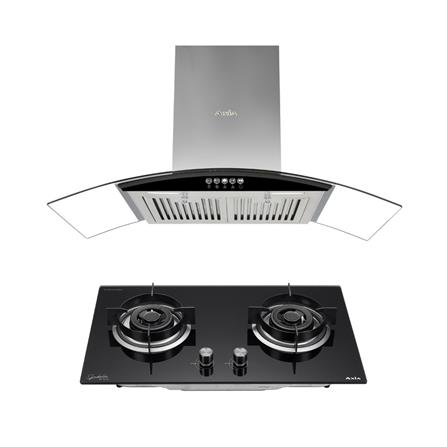 เตาฝัง+เครื่องดูดควัน AXIA SBL76-2G+HERO BLACK90