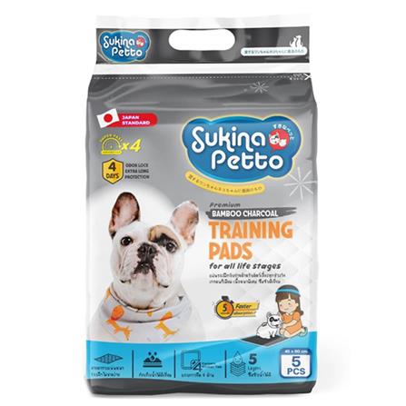 แผ่นรองฉี่สุนัข SUKINA PETTO BAMBOO CHARCOAL 45X60 ซม. แพ็ก 5 ชิ้น