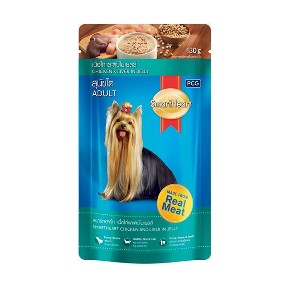 อาหารเปียกสุนัข SMARTHEART CHICKEN AND LIVER FLAVOR IN JELLY 130 ก.