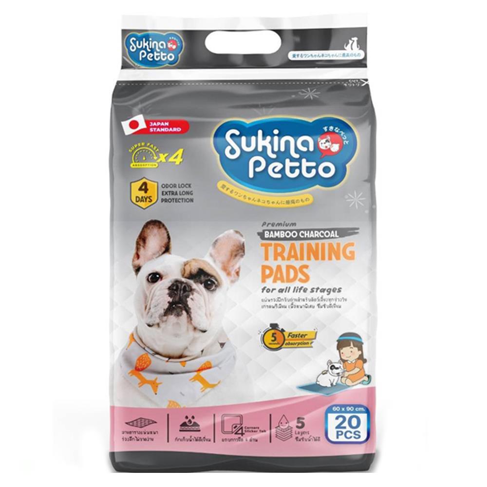 แผ่นรองฉี่สุนัข SUKINA PETTO BAMBOO CHARCOAL 60X90 ซม. แพ็ก 20 ชิ้น
