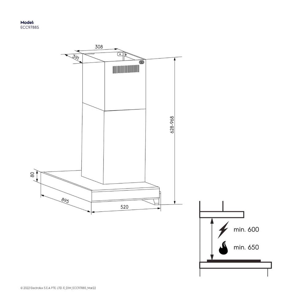 เครื่องดูดควันกระโจม ELECTROLUX ECC9788S 90 ซม.