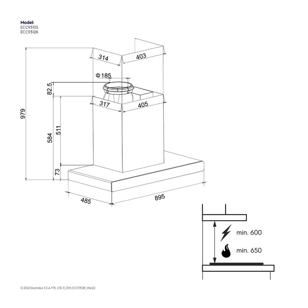 เครื่องดูดควันกระโจม ELECTROLUX ECC9312K 90 ซม.