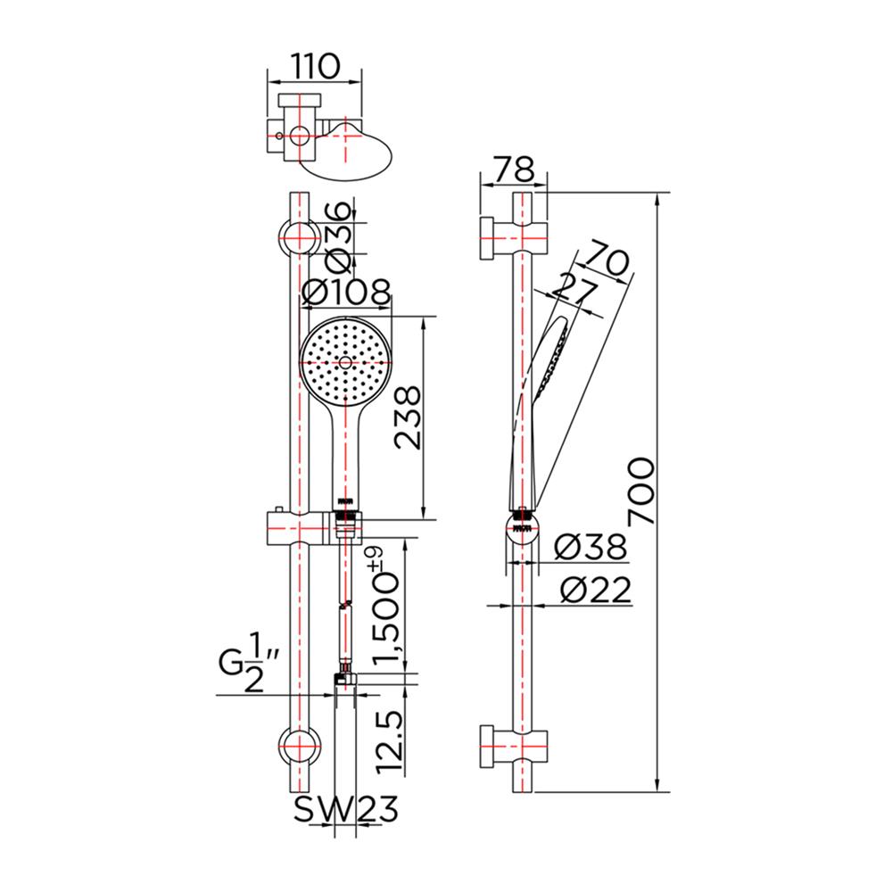 ราวเลื่อนพร้อมฝักบัว KARAT FAUCET KS-01-731-55 สีดำ