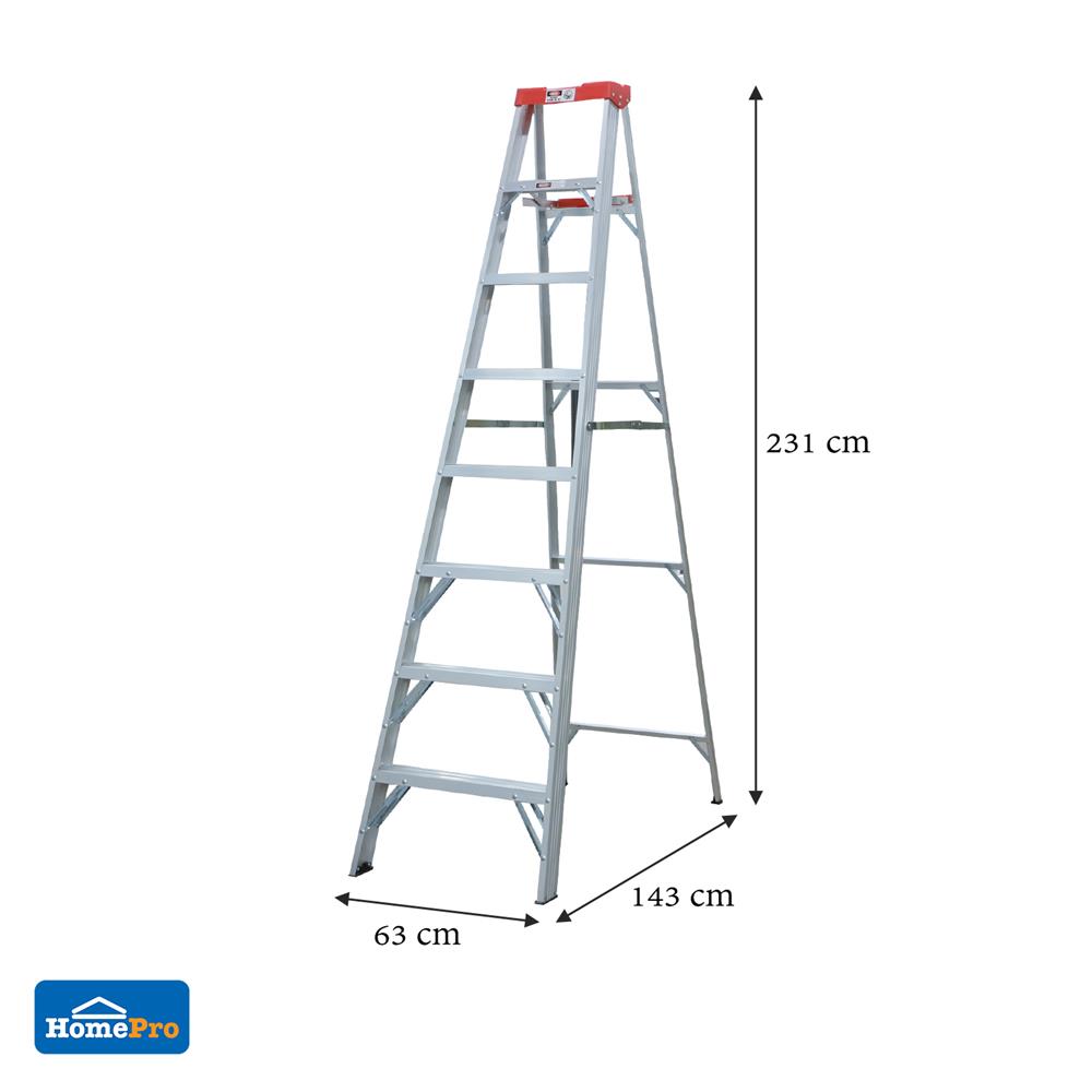 บันไดอะลูมิเนียมทรง A มีถาดวางถังสี MATALL R12208HT 8 ขั้น