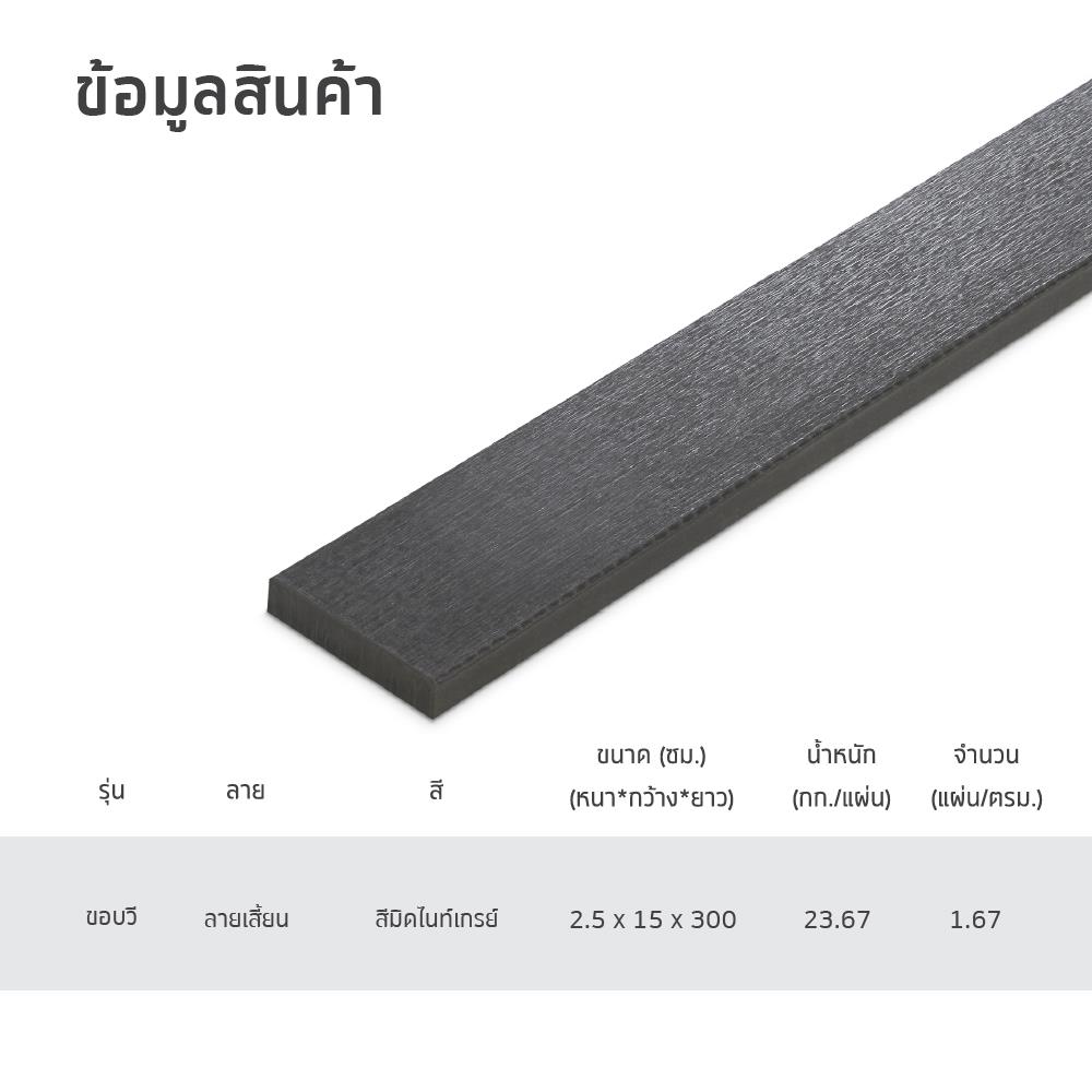 ไม้พื้น SHERA ลายเสี้ยน 15X300X2.5 ซม. สีมิดไนท์เกรย์