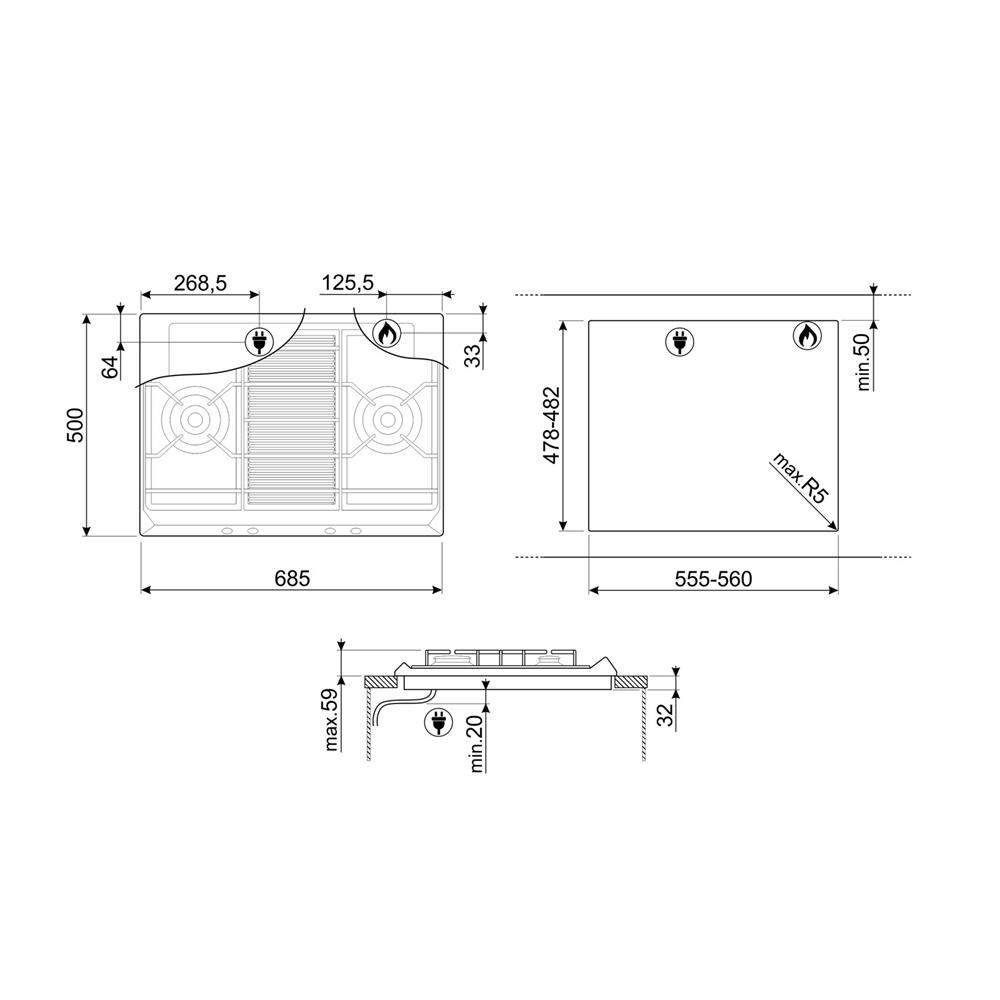 เตาฝัง+เครื่องดูดควัน SMEG SRV575GH5+KBT900XE