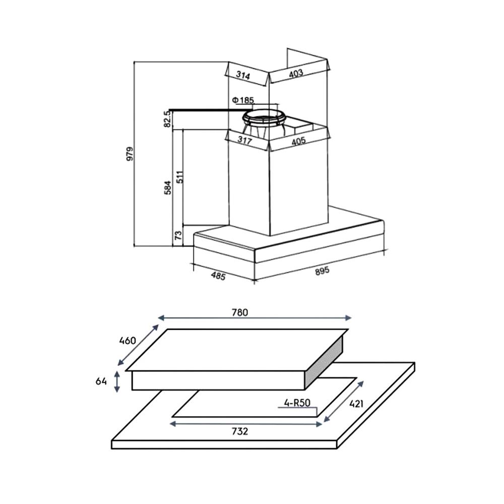 เตาฝัง+เครื่องดูดควัน ELECTROLUX EHG7230BE+ECC9310S