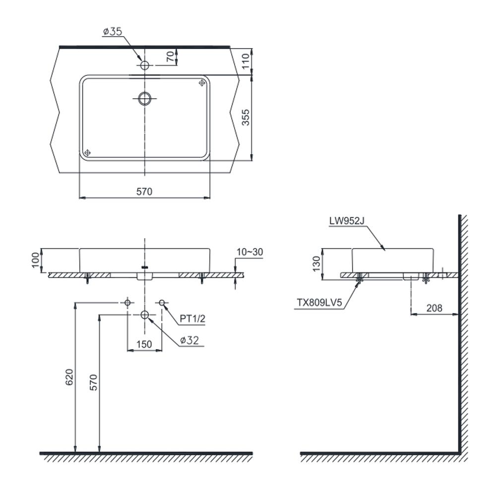 อ่างล้างหน้า TOTO LW952JW/F สีขาว