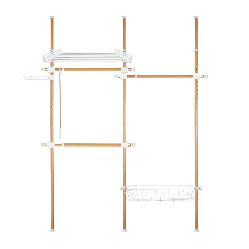 ราวแขวนผ้า 3 ราวแขวน 1 ชั้นวาง 1 ตะกร้า TUGU R19M ลายไม้