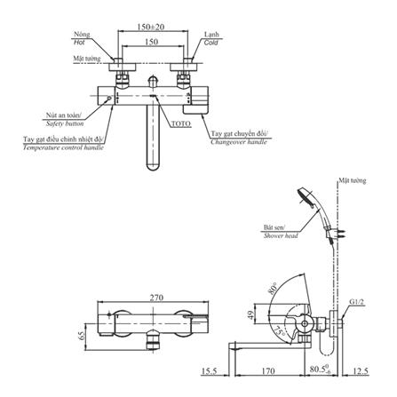 ก๊อกผสมอ่างอาบน้ำ TOTO TBV03427T สีโครม_1