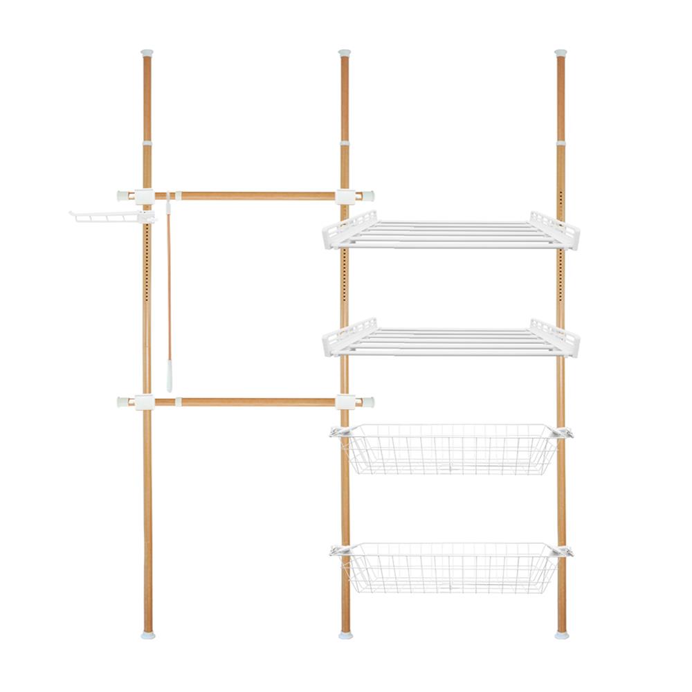 ราวแขวนผ้า 2 ราวแขวน 2 ชั้นวาง 2 ตะกร้า TUGU R22M ลายไม้