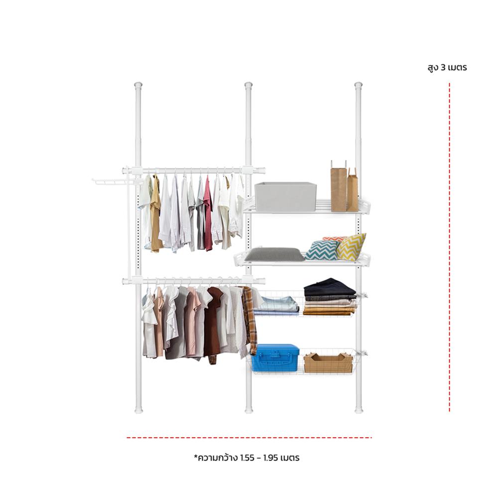 ราวแขวนผ้า 2 ราวแขวน 2 ชั้นวาง 2 ตะกร้า TUGU R22PW สีขาว