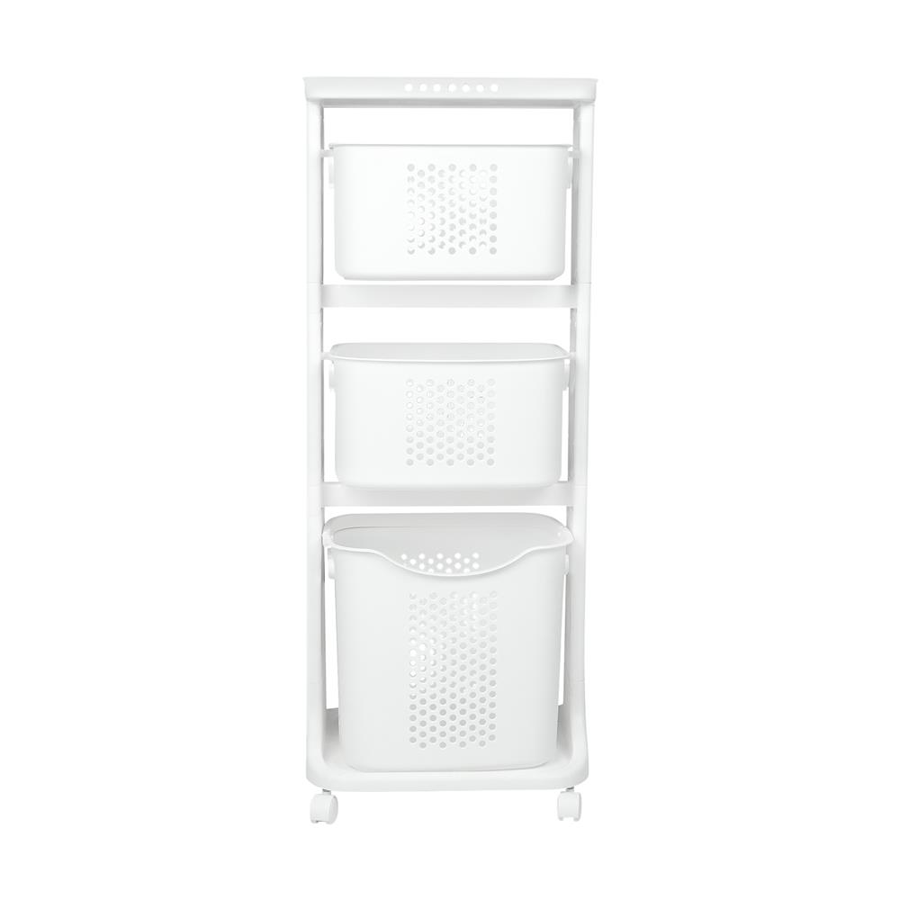 ตะกร้าผ้าเหลี่ยมมีล้อ 3 ชั้น PLIM 1025M3 สีขาว