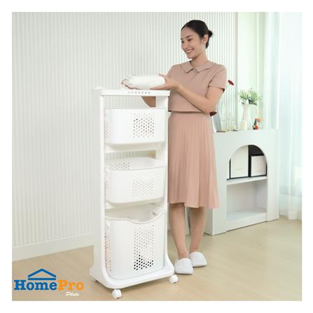 ตะกร้าผ้าเหลี่ยมมีล้อ 3 ชั้น PLIM 1025M3 สีขาว_5