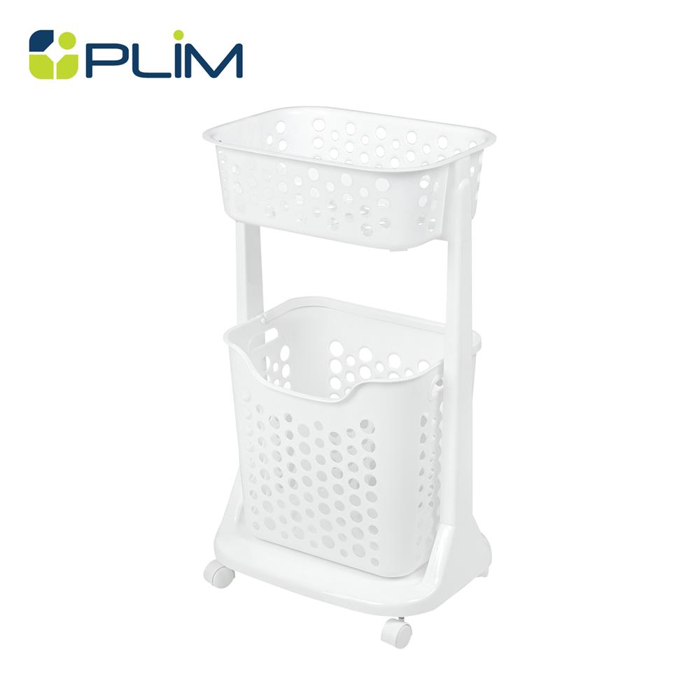 ตะกร้าผ้าเหลี่ยมมีล้อ 2 ชั้น PLIM 1021 สีขาว_1