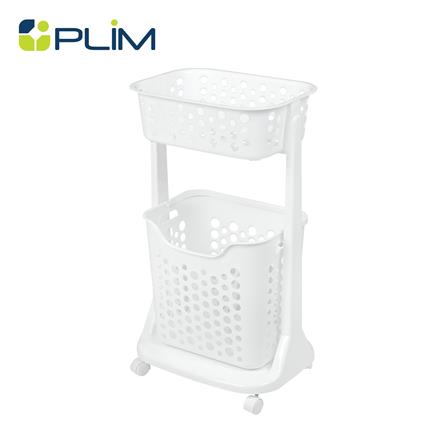 ตะกร้าผ้าเหลี่ยมมีล้อ 2 ชั้น PLIM 1021 สีขาว_0