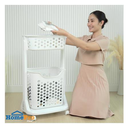 ตะกร้าผ้าเหลี่ยมมีล้อ 2 ชั้น PLIM 1021 สีขาว_5