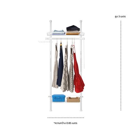 ราวแขวนผ้า 1 ราวแขวน 1 ชั้นวาง 1 ตะกร้า TUGU R18PW สีขาว_2