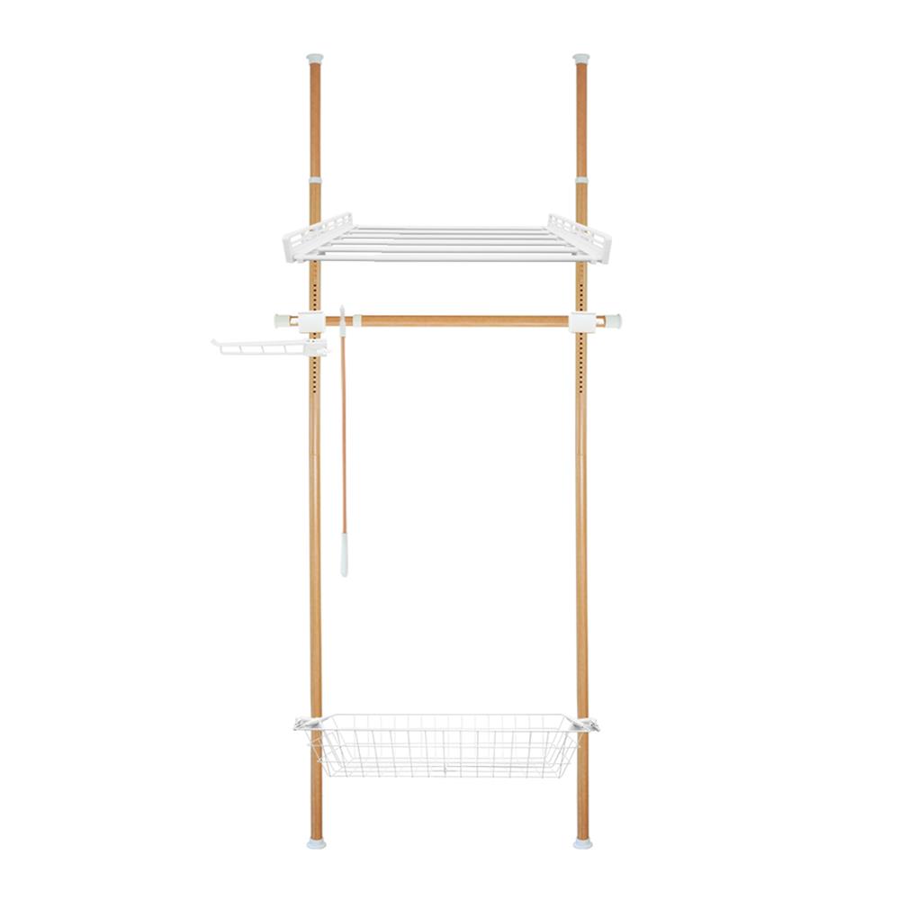 ราวแขวนผ้า 1 ราวแขวน 1 ชั้นวาง 1 ตะกร้า TUGU R18M ลายไม้
