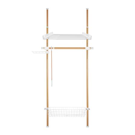 ราวแขวนผ้า 1 ราวแขวน 1 ชั้นวาง 1 ตะกร้า TUGU R18M ลายไม้