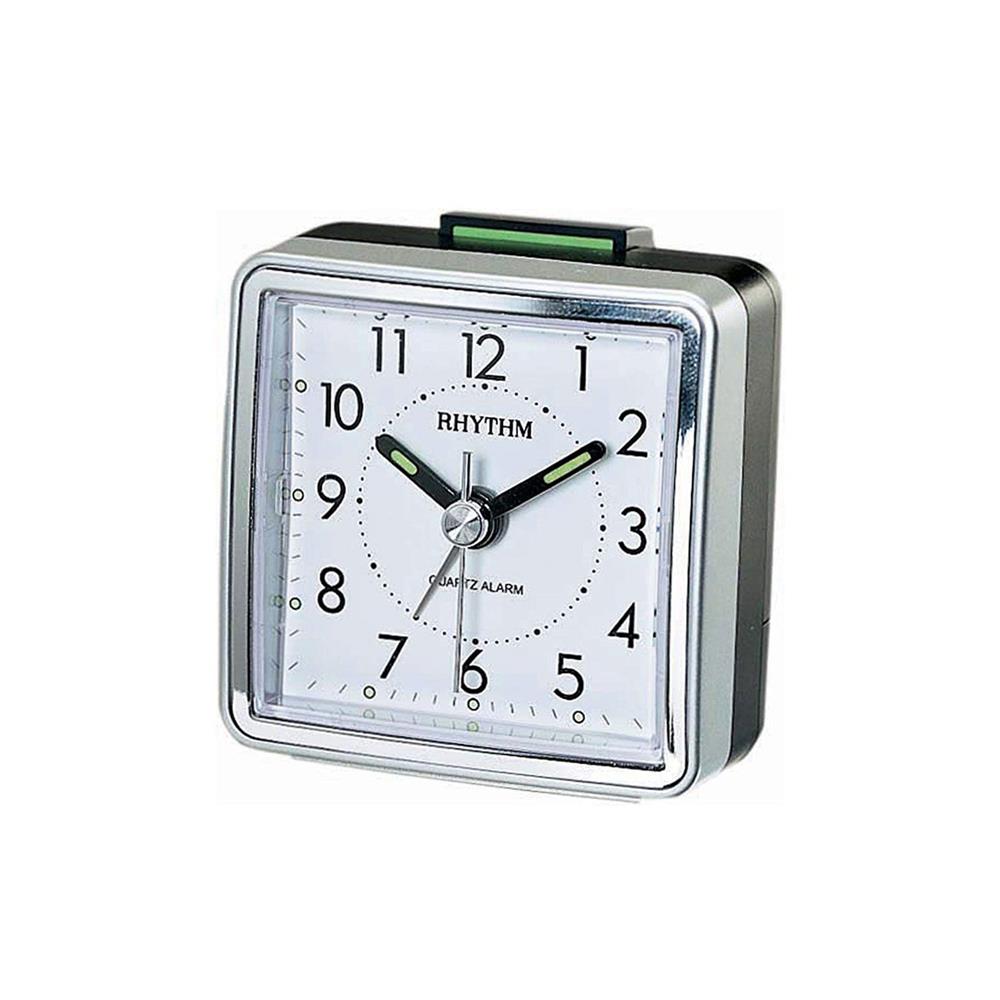 นาฬิกาตั้งโต๊ะพลาสติก RHYTHM CRE210NR19 2X2 นิ้ว สีเงิน