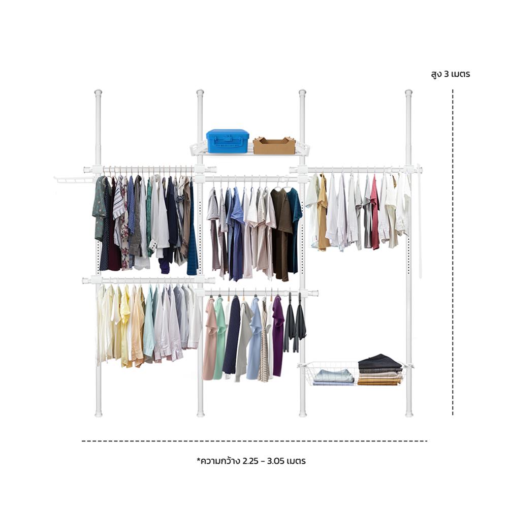 ราวแขวนผ้า 5 ราวแขวน 1 ชั้นวาง 1 ตะกร้า TUGU R21PW สีขาว