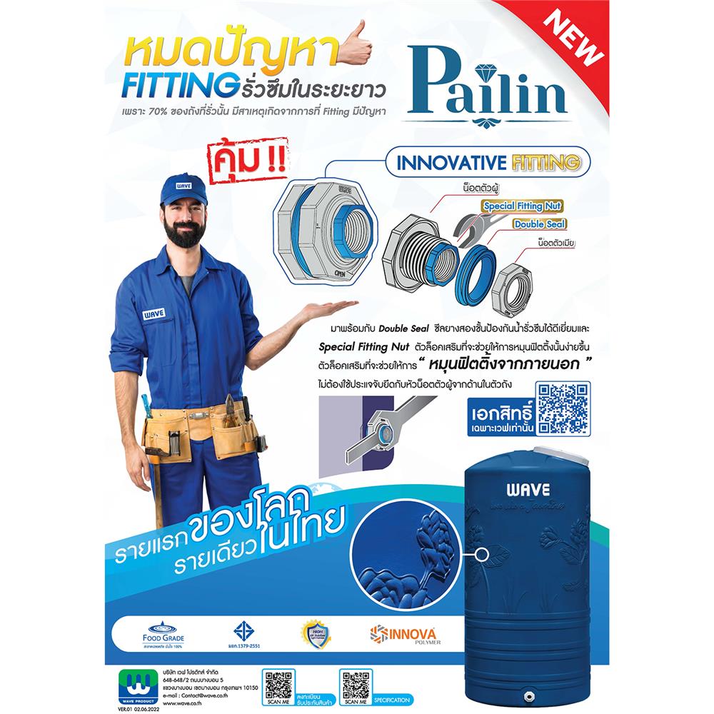 ถังเก็บน้ำ WAVE ไพลิน 2000 ลิตร สีน้ำเงิน