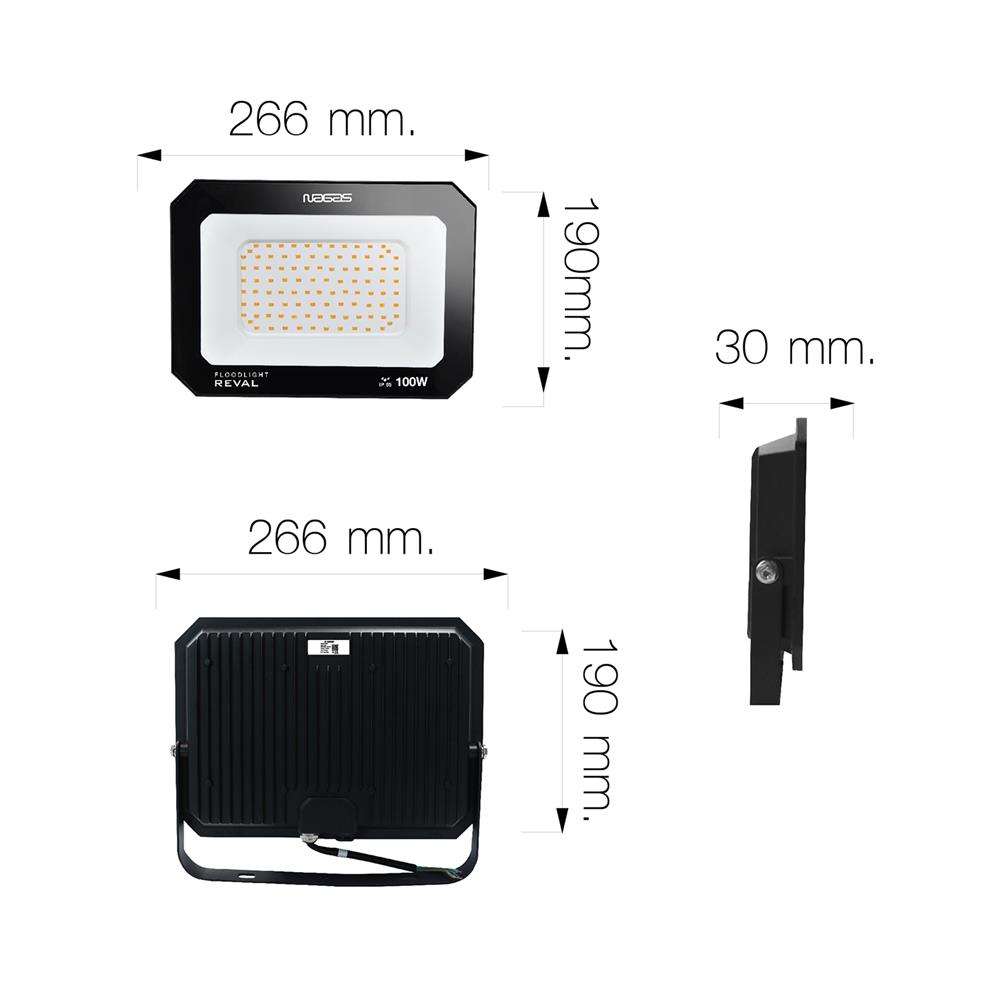 สปอตไลท์ภายนอก LED NAGAS REVAL 100 วัตต์ WARM WHITE สีดำ