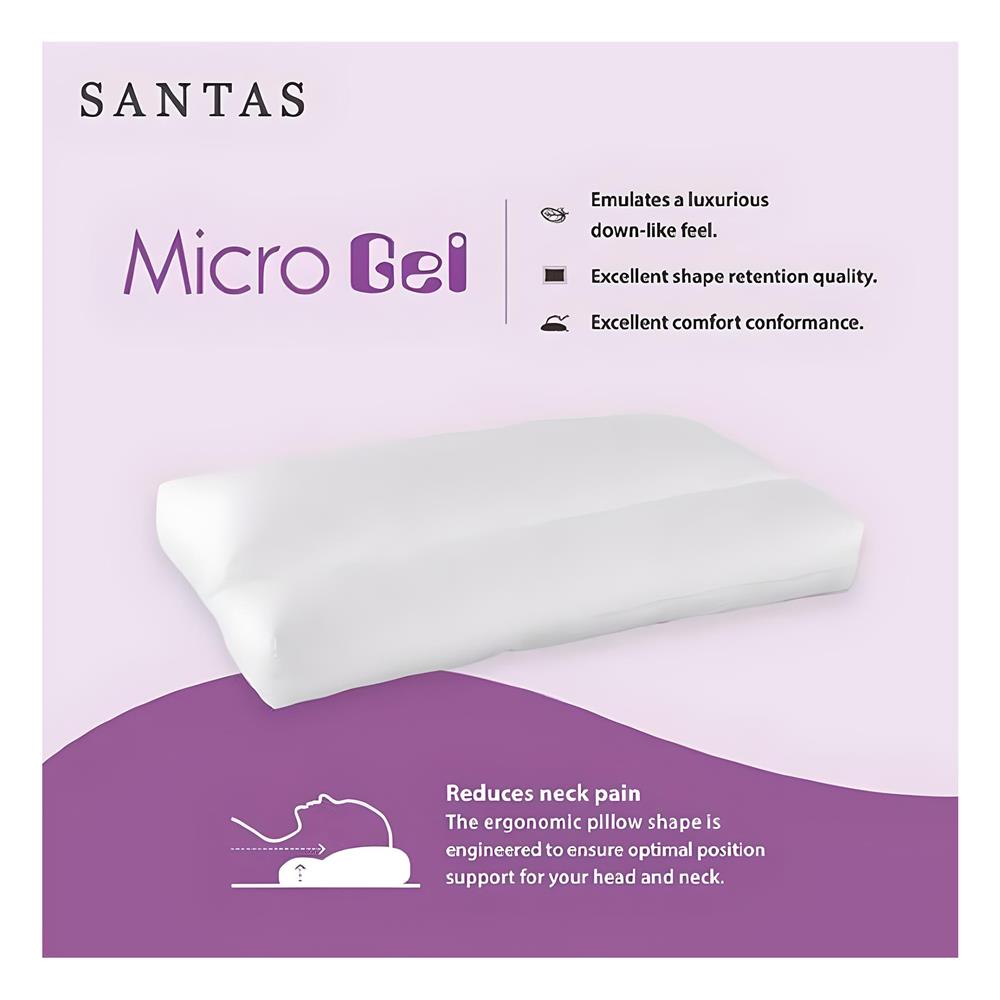 หมอนสุขภาพ ไมโครเจล SANTAS CONTOUR MICROGEL 19x29 นิ้วสีขาว