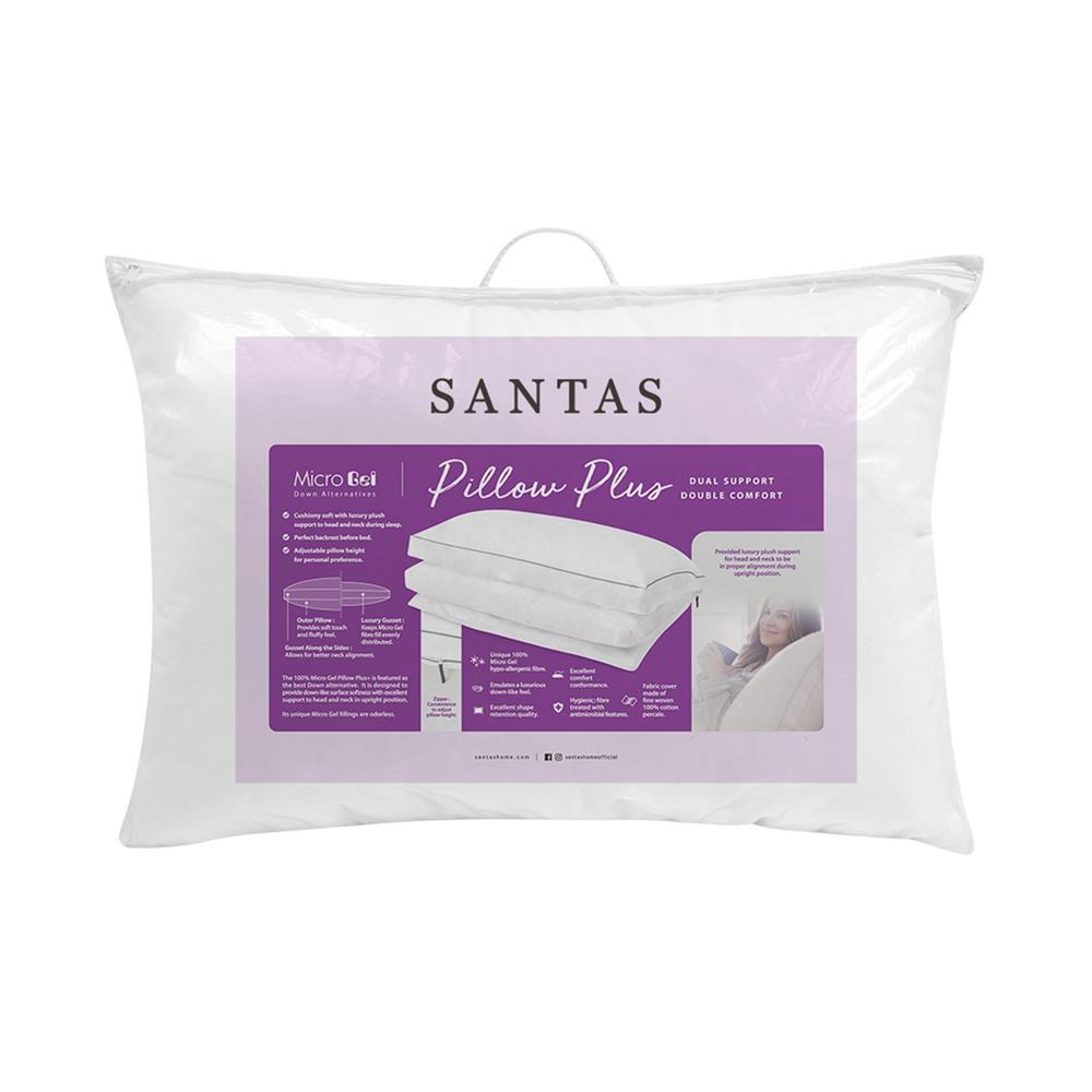 หมอนหนุน ไมโครเจล SANTAS MICROGEL PLUS 19x29 นิ้ว สีขาว