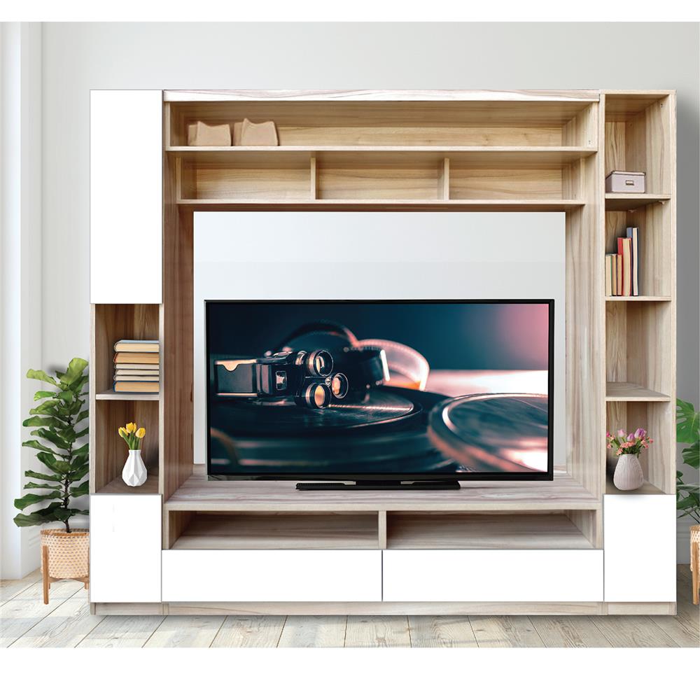 ชุดตู้วางทีวี BURO FUSIO TVSC200 200 ซม. สีอโรม่าโอ๊ค/ขาว